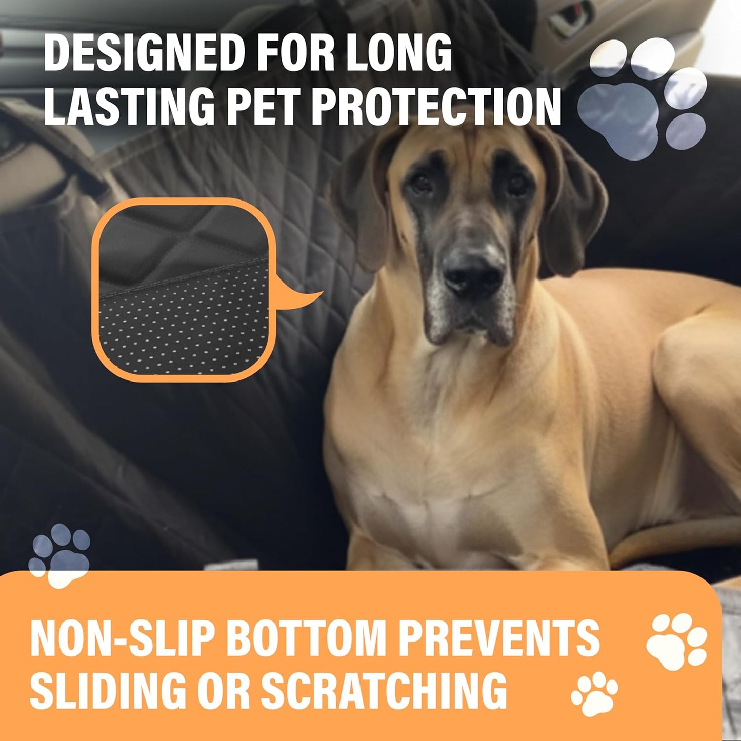 Backseat Dog Car Seat Cover, Waterproof Pet Protection Hammock for SUVs and Trucks with Safety Features, Black