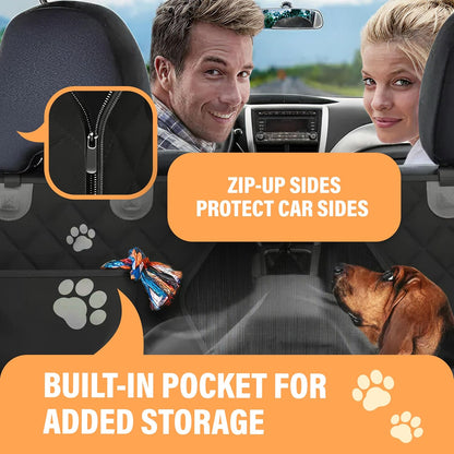 Backseat Dog Car Seat Cover, Waterproof Pet Protection Hammock for SUVs and Trucks with Safety Features, Black