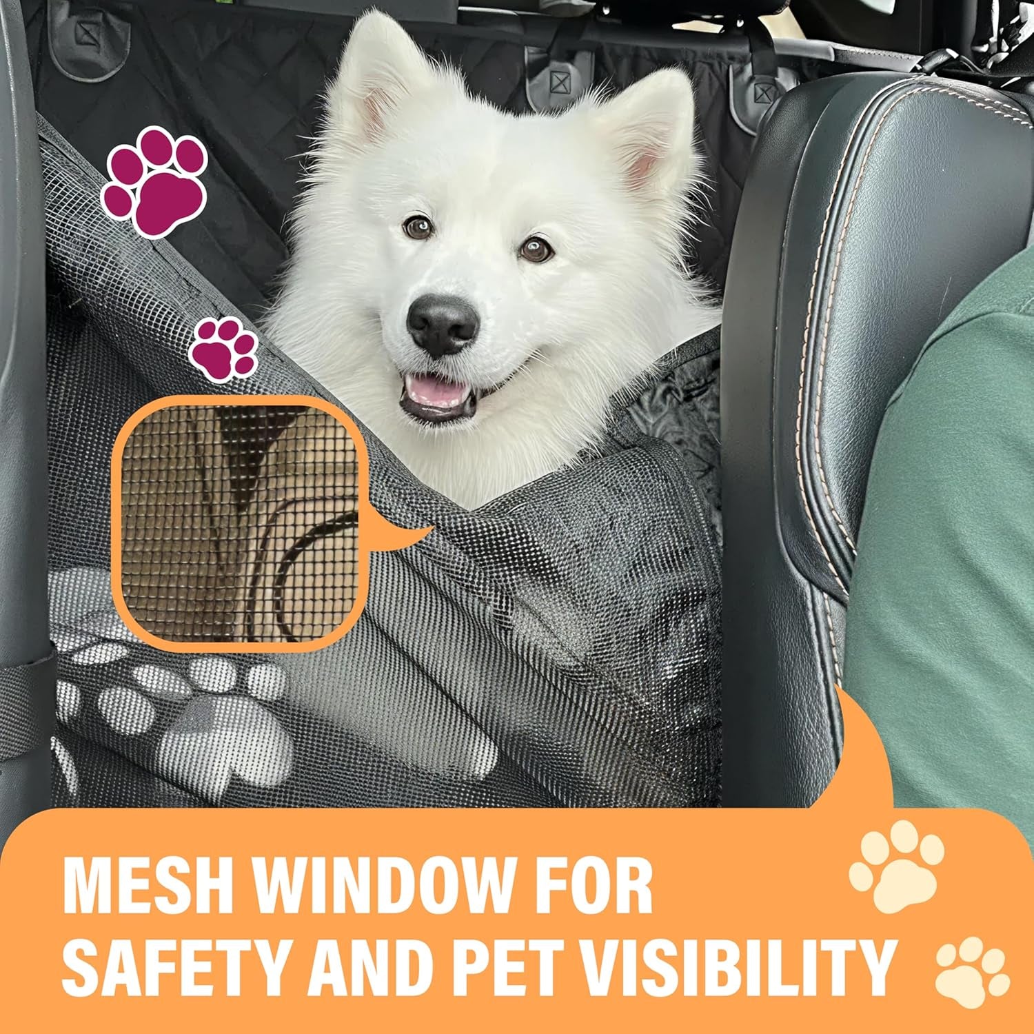 Backseat Dog Car Seat Cover, Waterproof Pet Protection Hammock for SUVs and Trucks with Safety Features, Black