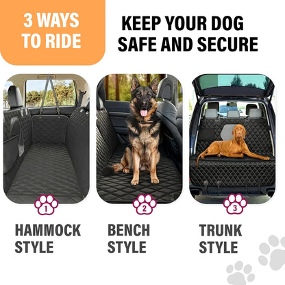 Backseat Dog Car Seat Cover, Waterproof Pet Protection Hammock for SUVs and Trucks with Safety Features, Black