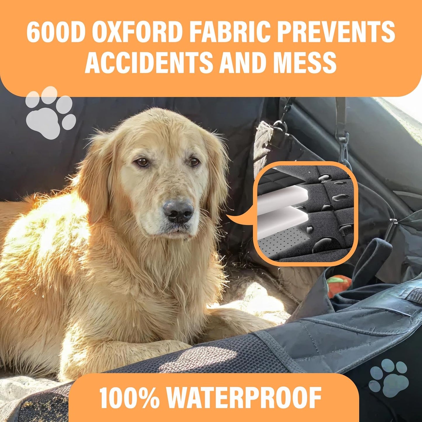 Backseat Dog Car Seat Cover, Waterproof Pet Protection Hammock for SUVs and Trucks with Safety Features, Black