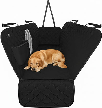 Backseat Dog Car Seat Cover, Waterproof Pet Protection Hammock for SUVs and Trucks with Safety Features, Black