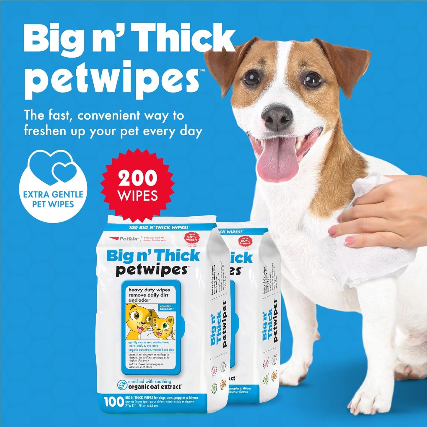 Large Organic Pet Wipes for Dogs and Cats, 200 Count, Enriched with Oat Extract and Gentle Cleaning Formula, Perfect for Home and Travel